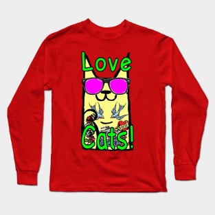 love cats tattoo gothic graffiti Long Sleeve T-Shirt